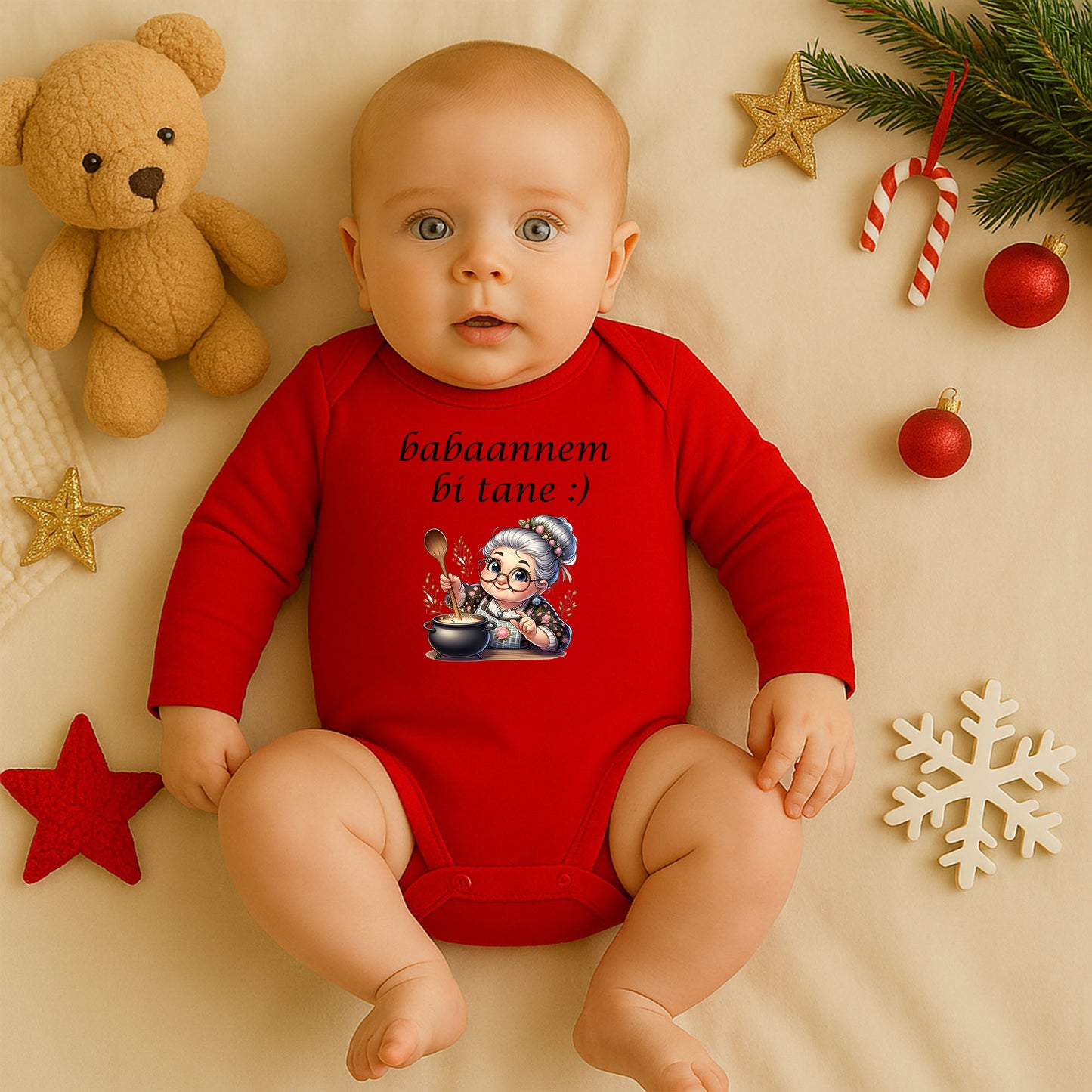 Babaannesinin Mini Şefi Bebek Zıbın – Sevimli Anneanne İllüstrasyonlu Tasarım | 1–36 Ay