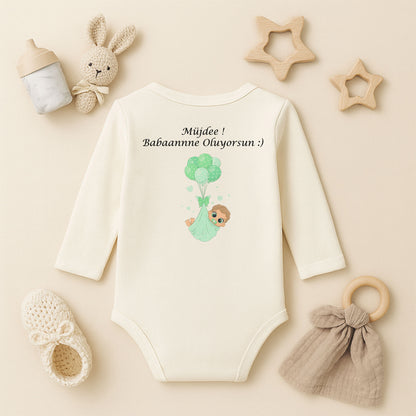 Müjde Babaanne Oluyorsun – Mint Balonlu Bebek Tasarım Zıbın | Hamilelik Müjdesi Hediyesi | 1–36 Ay