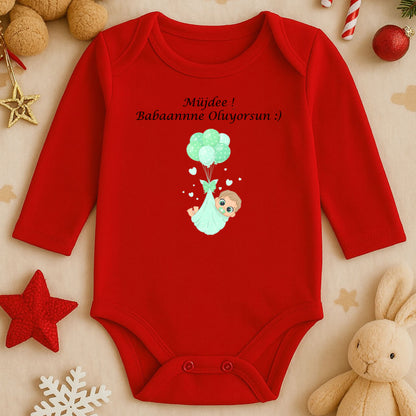 Müjde Babaanne Oluyorsun – Mint Balonlu Bebek Tasarım Zıbın | Hamilelik Müjdesi Hediyesi | 1–36 Ay