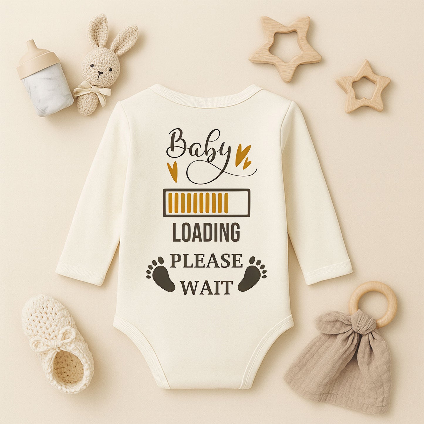 Baby Loading Please Wait Baskılı Bebek Zıbını – 1–36 Ay |Hassas Cilt Dostu