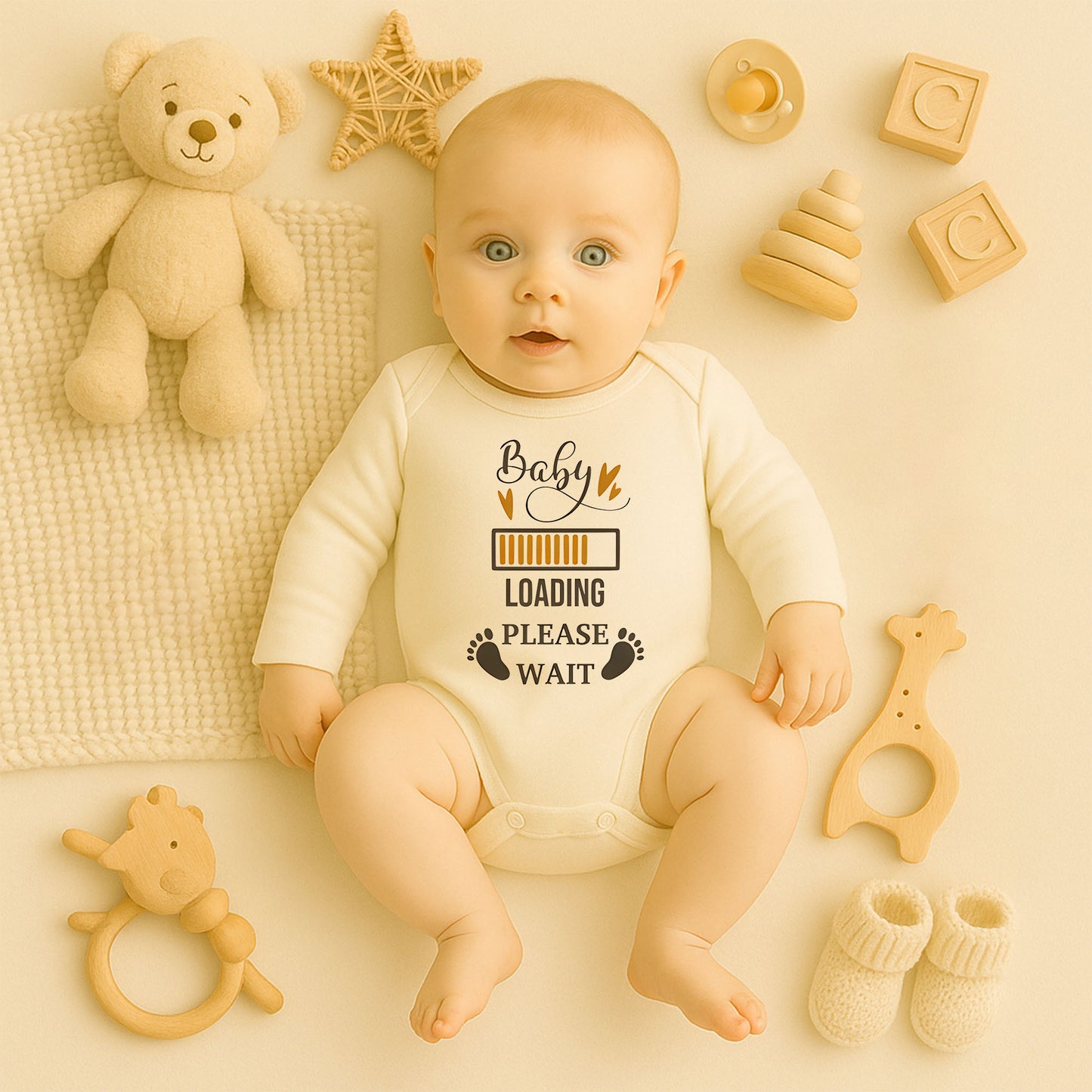 Baby Loading Please Wait Baskılı Bebek Zıbını – 1–36 Ay |Hassas Cilt Dostu