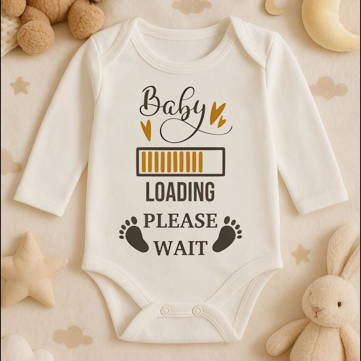 Baby Loading Please Wait Baskılı Bebek Zıbını – 1–36 Ay |Hassas Cilt Dostu