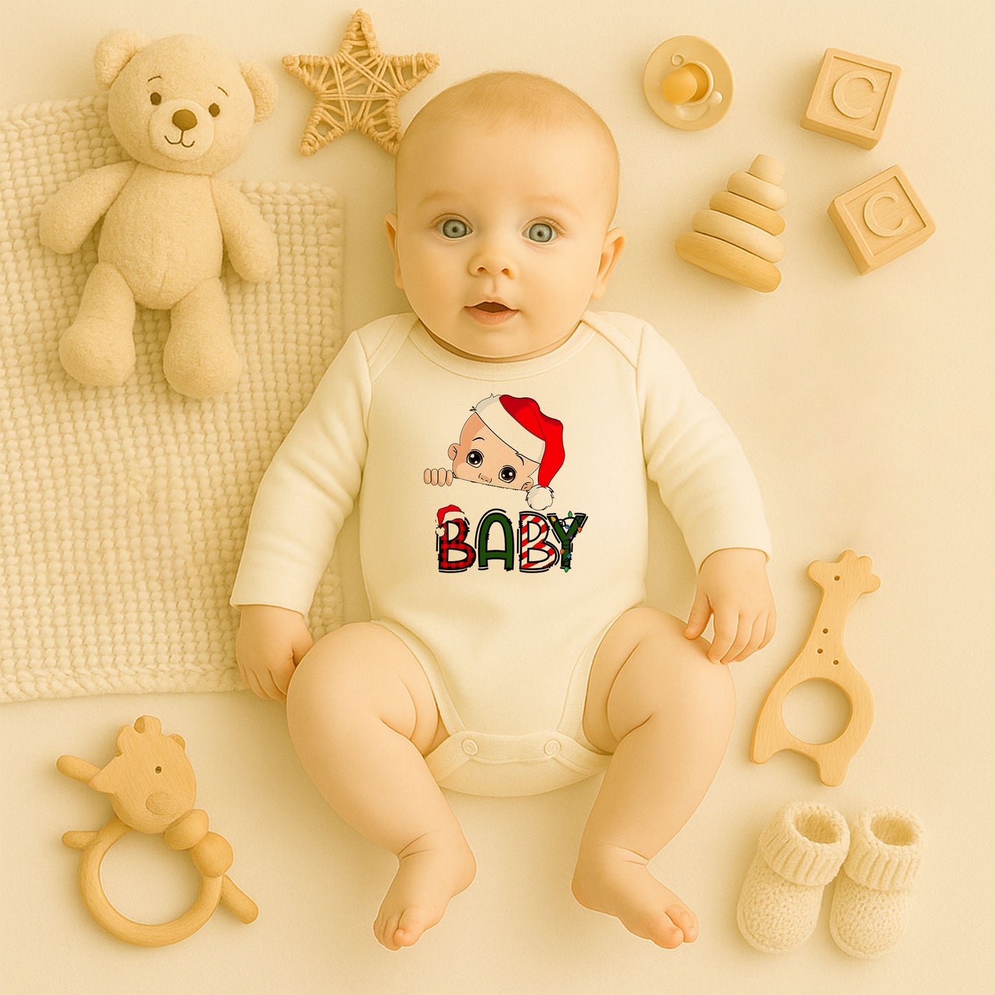 Yılbaşı Şapkalı Bebek Temalı Kişiye Özel Zıbın – 1–36 Ay | Yeni Yıl Baby Tasarımı,