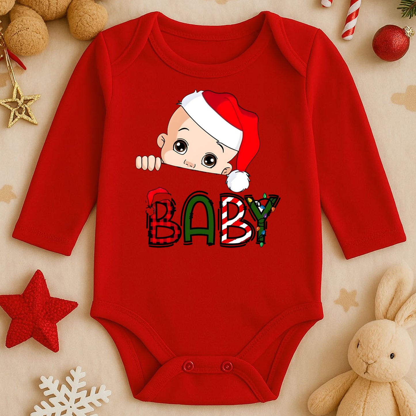 Yılbaşı Şapkalı Bebek Temalı Kişiye Özel Zıbın – 1–36 Ay | Yeni Yıl Baby Tasarımı,