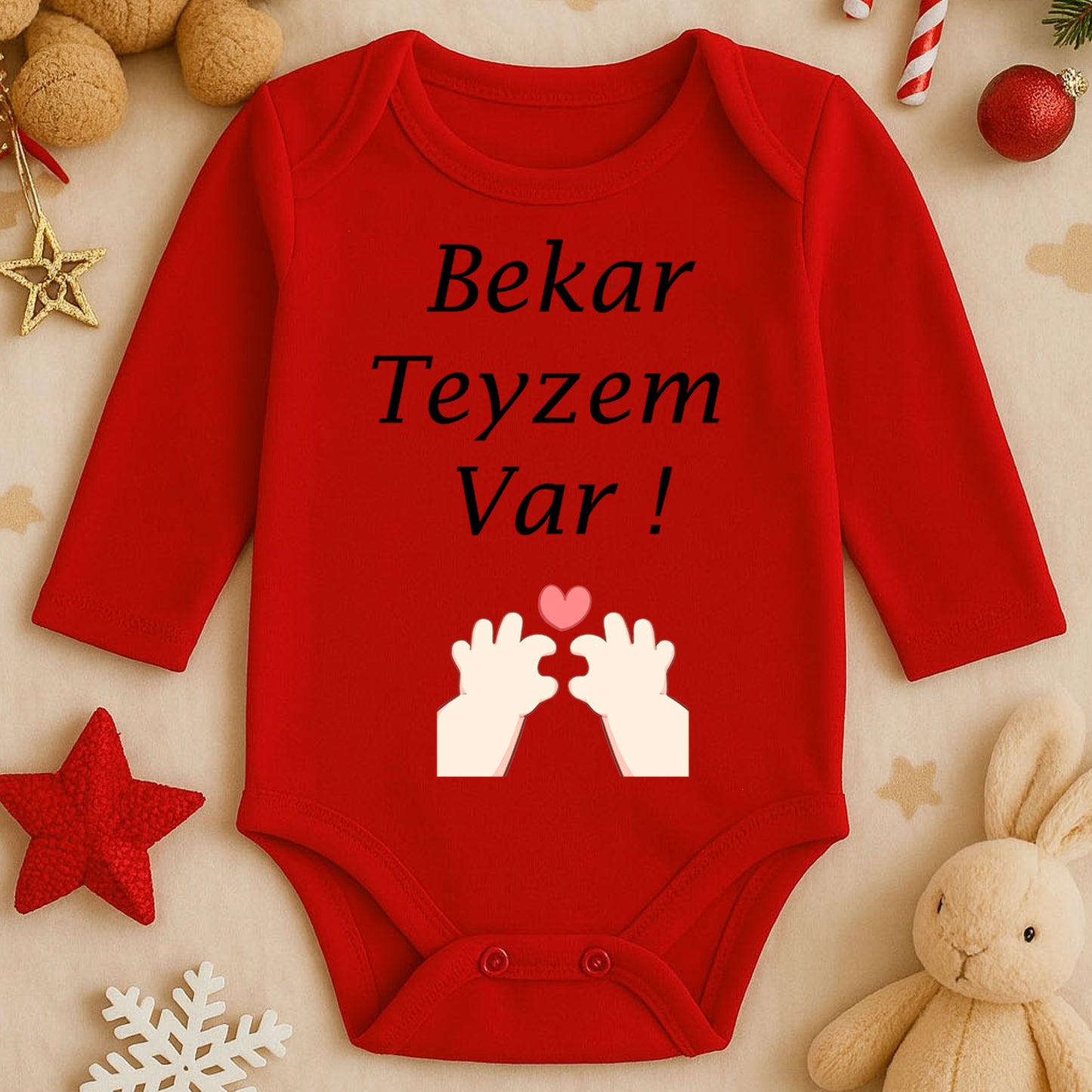 Kalp Sevgi Temalı Kişiye Özel Bebek Zıbını – 1–36 Ay | Hassas Cilt Dostu