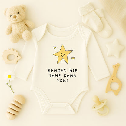 “Benden Bir Tane Daha Yok!” Yazılı Bebek Zıbını – 1–36 Ay | Eğlenceli Yıldız Tasarımı, DTF Baskı