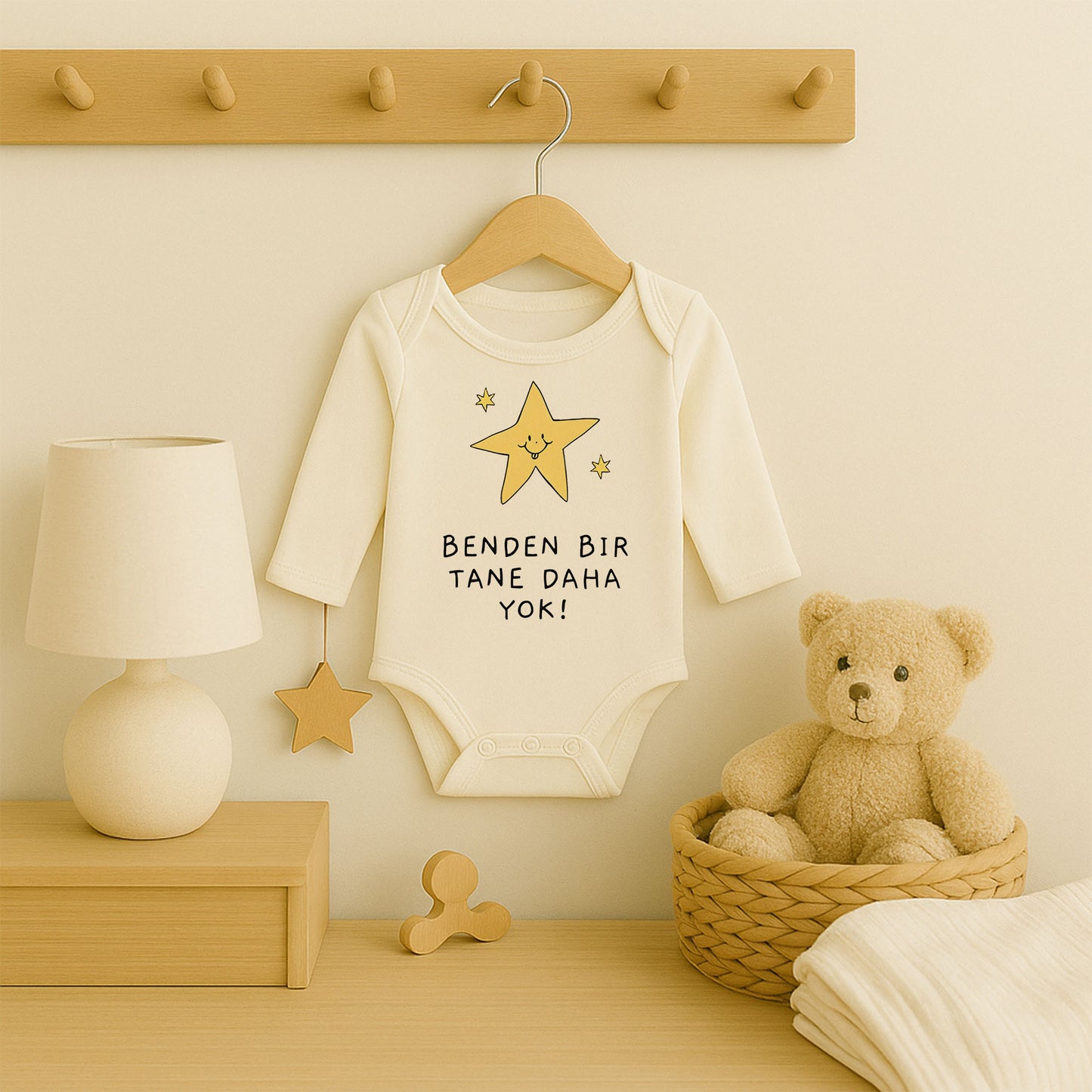 “Benden Bir Tane Daha Yok!” Yazılı Bebek Zıbını – 1–36 Ay | Eğlenceli Yıldız Tasarımı, DTF Baskı