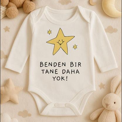 “Benden Bir Tane Daha Yok!” Yazılı Bebek Zıbını – 1–36 Ay | Eğlenceli Yıldız Tasarımı, DTF Baskı