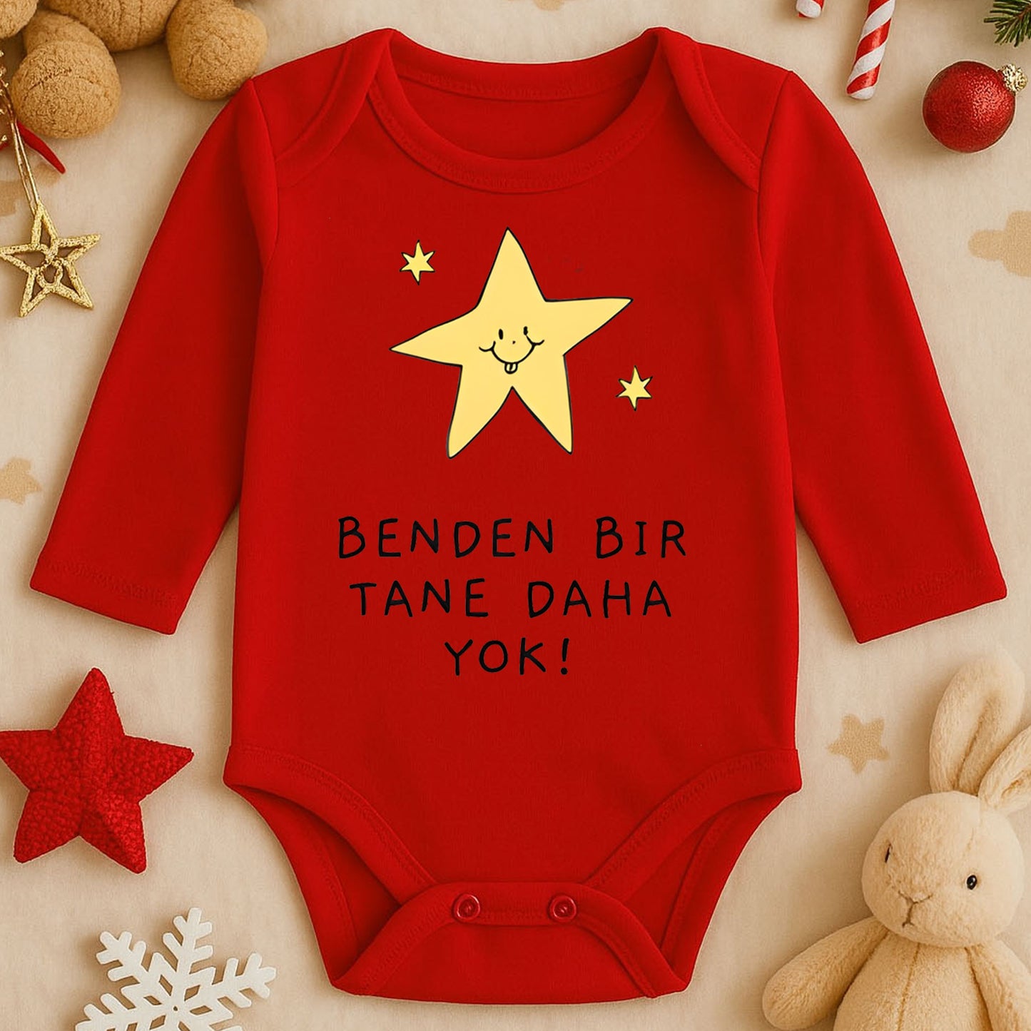 “Benden Bir Tane Daha Yok!” Yazılı Bebek Zıbını – 1–36 Ay | Eğlenceli Yıldız Tasarımı, DTF Baskı