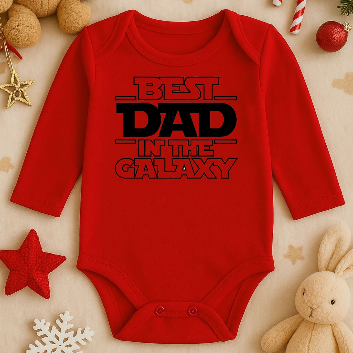 “Best Dad in the Galaxy” Yazılı Bebek Zıbını – 1–36 Ay | Baba Temalı DTF Baskı