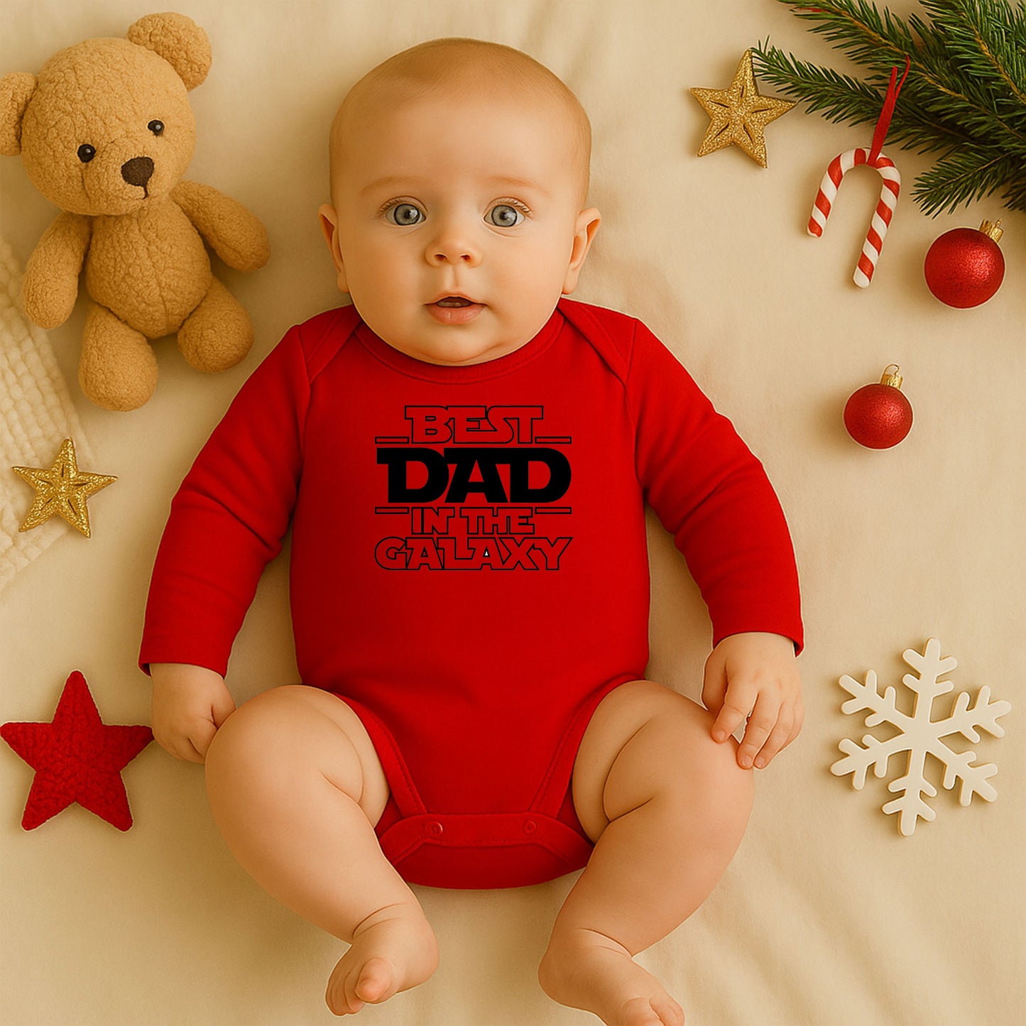 “Best Dad in the Galaxy” Yazılı Bebek Zıbını – 1–36 Ay | Baba Temalı DTF Baskı