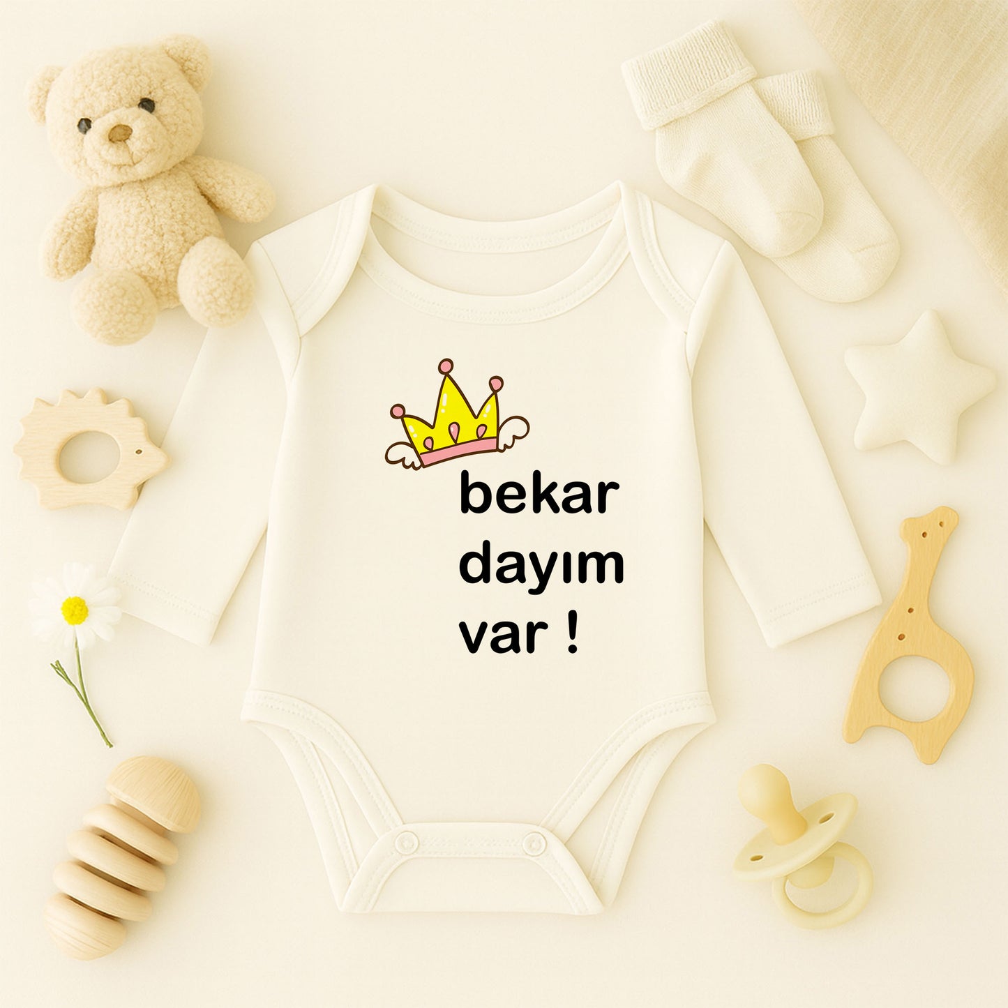 Taç Temalı Kişiye Özel Bebek Zıbını – 1–36 Ay | Prenses Tasarım, DTF Baskı