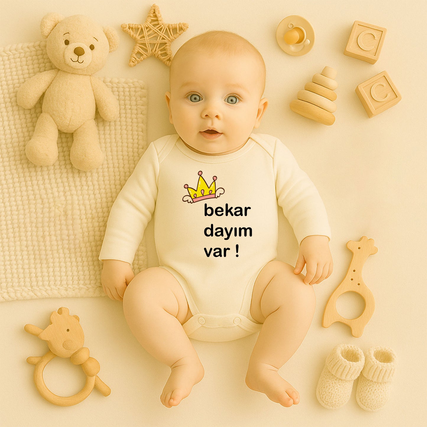 Taç Temalı Kişiye Özel Bebek Zıbını – 1–36 Ay | Prenses Tasarım, DTF Baskı