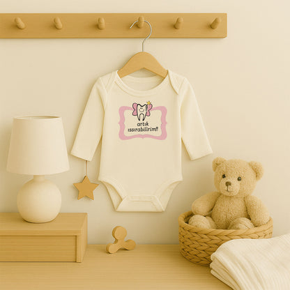 “Artık Isırabilirim!!” Yazılı Bebek Zıbını – 1–36 Ay | Diş Temalı Eğlenceli Tasarım, DTF Baskı