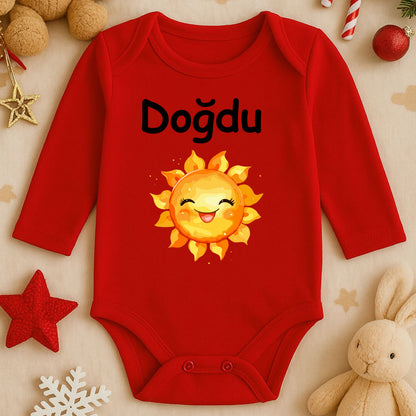 Gülen Güneş Temalı Kişiye Özel Bebek Zıbını – 1–36 Ay | Neşeli Tasarım, DTF Baskı