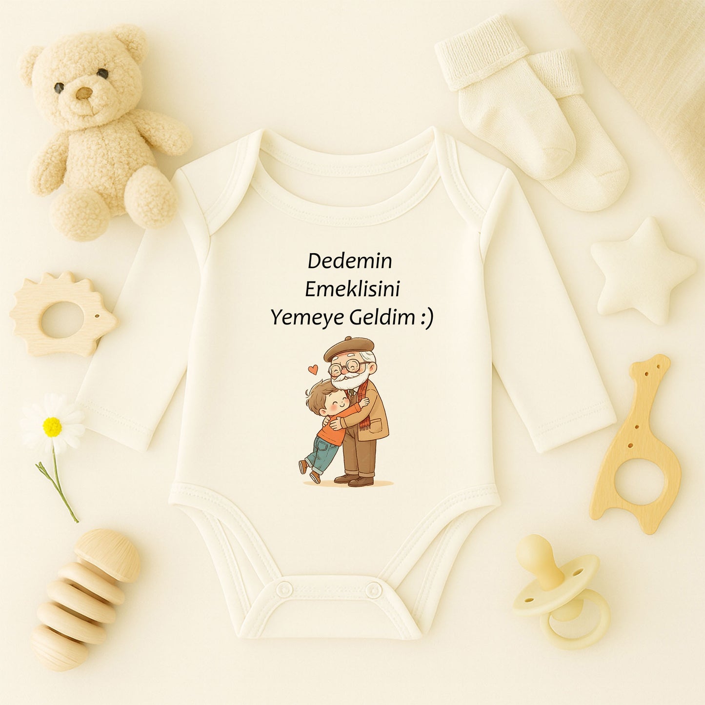 Canım Dedem Yazılı Bebek Zıbını – 1–36 Ay | Dede Temalı, Duygusal Hediye