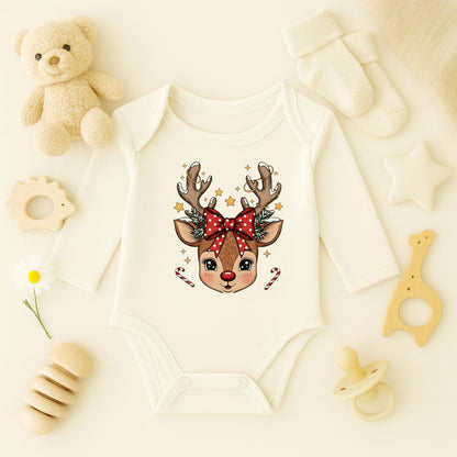 Noel Geyiği Desenli Bebek Zıbını – 1–36 Ay | Yılbaşı Temalı Sevimli Tasarım