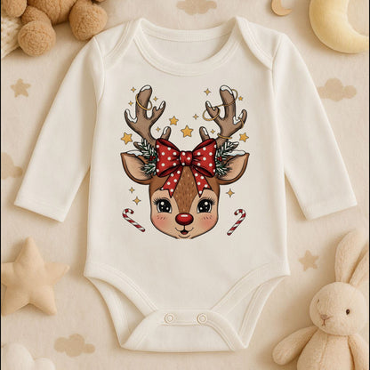 Noel Geyiği Desenli Bebek Zıbını – 1–36 Ay | Yılbaşı Temalı Sevimli Tasarım