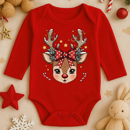 Noel Geyiği Desenli Bebek Zıbını – 1–36 Ay | Yılbaşı Temalı Sevimli Tasarım