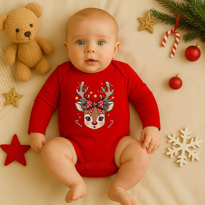 Noel Geyiği Desenli Bebek Zıbını – 1–36 Ay | Yılbaşı Temalı Sevimli Tasarım