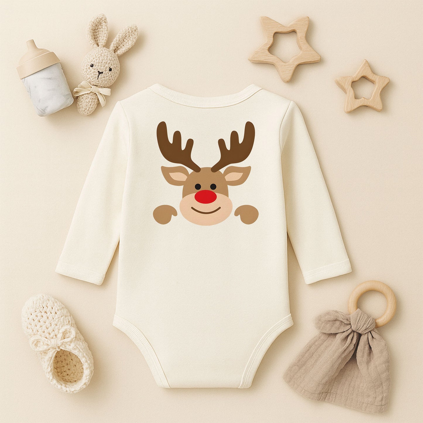 Sevimli Noel Geyiği Desenli Bebek Zıbını – 1–36 Ay | Yılbaşı Temalı