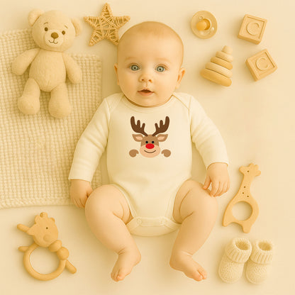 Sevimli Noel Geyiği Desenli Bebek Zıbını – 1–36 Ay | Yılbaşı Temalı