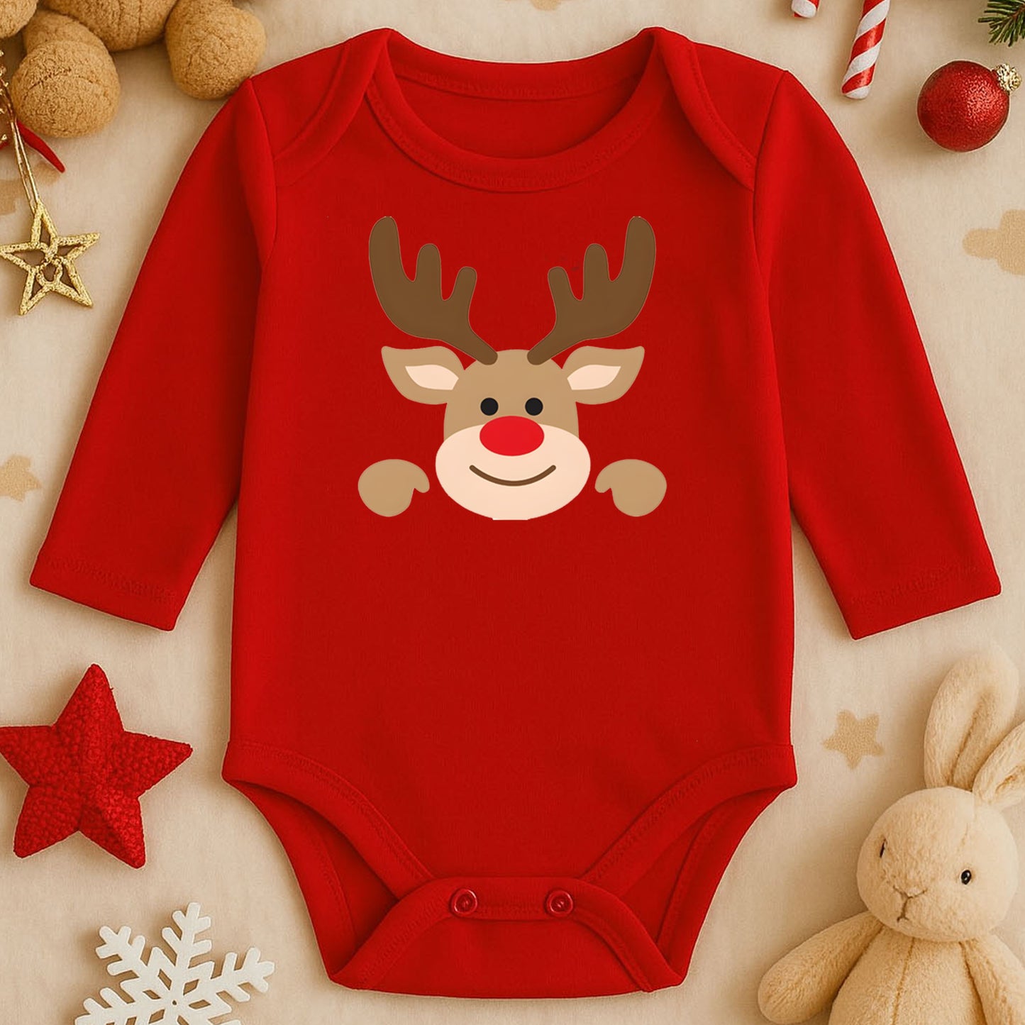 Sevimli Noel Geyiği Desenli Bebek Zıbını – 1–36 Ay | Yılbaşı Temalı