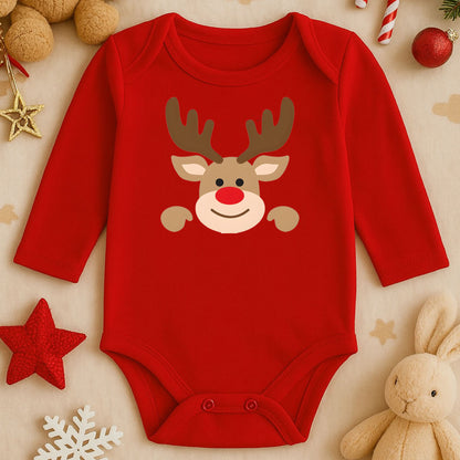 Sevimli Noel Geyiği Desenli Bebek Zıbını – 1–36 Ay | Yılbaşı Temalı