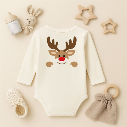 Sevimli Noel Geyiği Desenli Bebek Zıbını – 1–36 Ay | Yazısız Yılbaşı Tasarımı