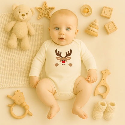 Sevimli Noel Geyiği Desenli Bebek Zıbını – 1–36 Ay | Yazısız Yılbaşı Tasarımı