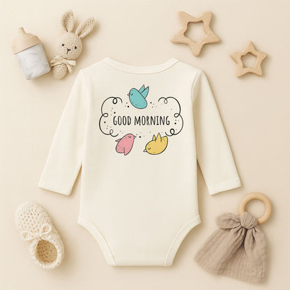 Good Morning Yazılı Bebek Zıbını – 1–36 Ay | Sevimli Kuş Temalı Tasarım