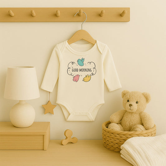 Good Morning Yazılı Bebek Zıbını – 1–36 Ay | Sevimli Kuş Temalı Tasarım