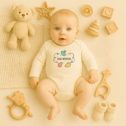 Good Morning Yazılı Bebek Zıbını – 1–36 Ay | Sevimli Kuş Temalı Tasarım