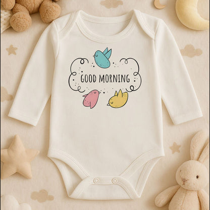 Good Morning Yazılı Bebek Zıbını – 1–36 Ay | Sevimli Kuş Temalı Tasarım