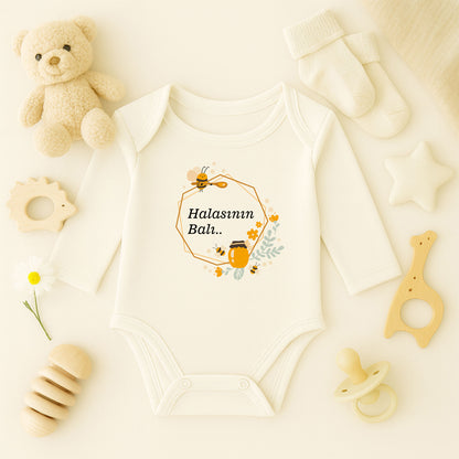 Sevimli Arı & Bal Desenli Bebek Zıbını – 1–36 Ay | Yazısız Doğal Tasarım