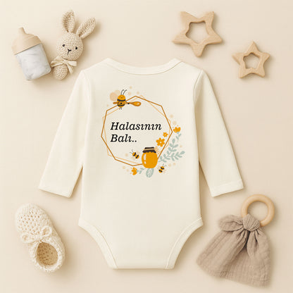 Sevimli Arı & Bal Desenli Bebek Zıbını – 1–36 Ay | Yazısız Doğal Tasarım