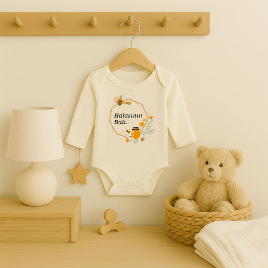 Sevimli Arı & Bal Desenli Bebek Zıbını – 1–36 Ay | Yazısız Doğal Tasarım