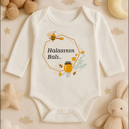 Sevimli Arı & Bal Desenli Bebek Zıbını – 1–36 Ay | Yazısız Doğal Tasarım