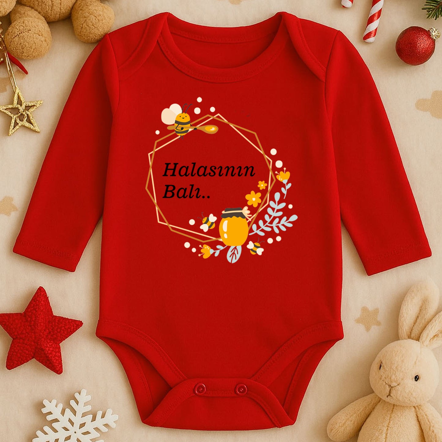 Sevimli Arı & Bal Desenli Bebek Zıbını – 1–36 Ay | Yazısız Doğal Tasarım