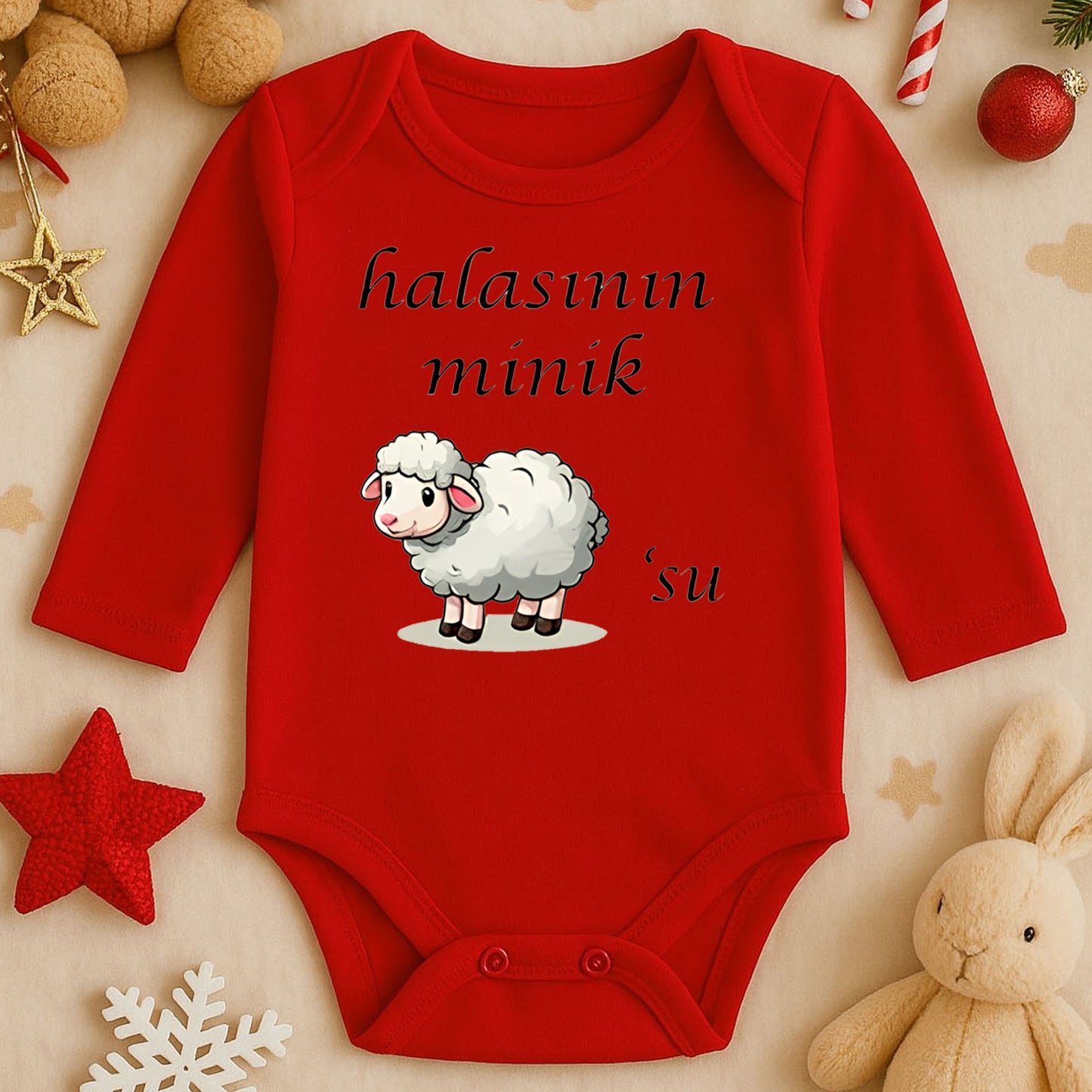 “Halasının Minik Süsü” Yazılı Kuzu Baskılı Bebek Zıbını – 1–36 Ay | Sevimli Tasarım