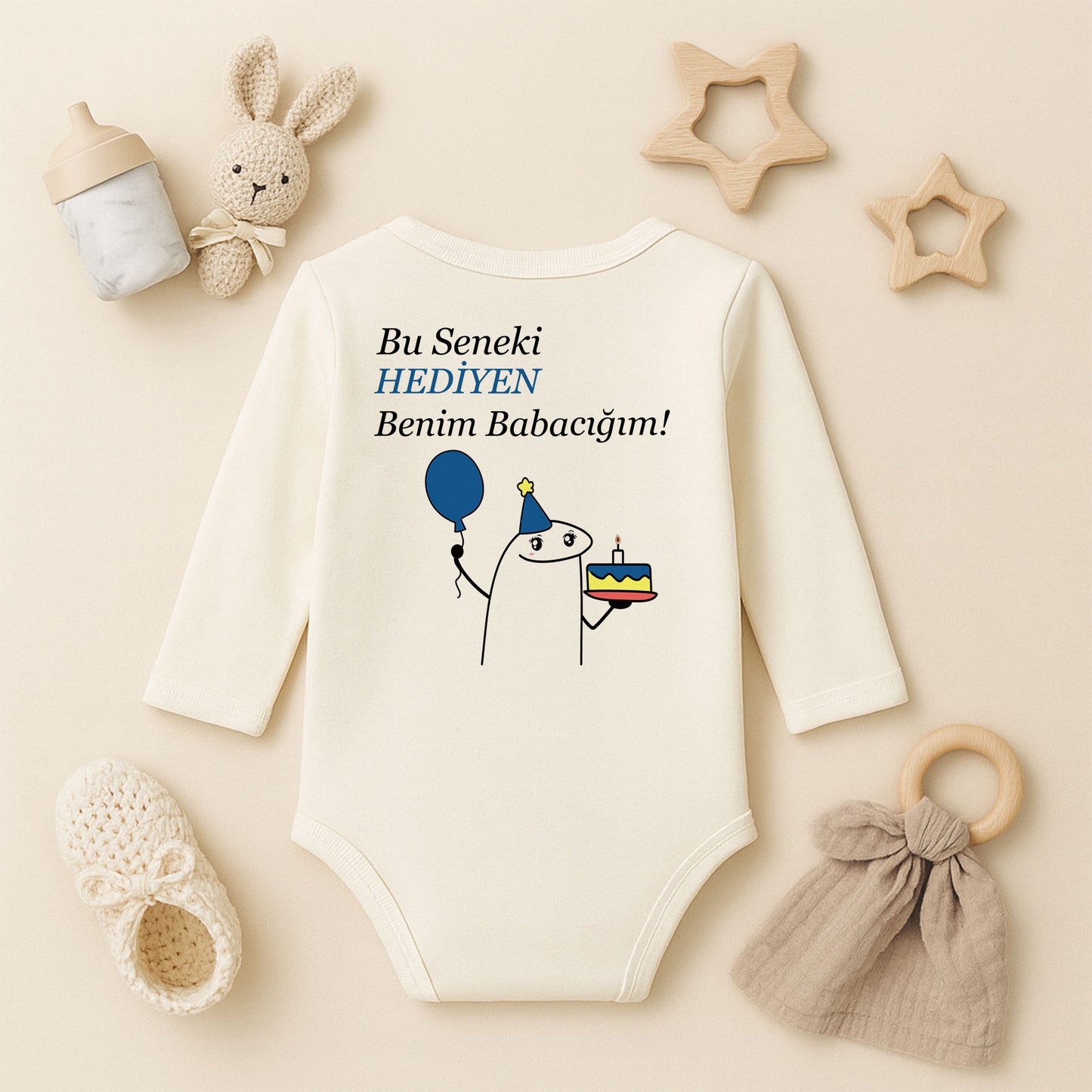 “HEDİYEN” Yazılı Doğum Günü Temalı Bebek Zıbını – 1–36 Ay | Eğlenceli Parti Tasarımı