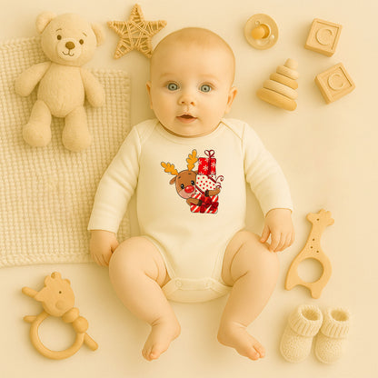 Hediyelerle Sevimli Geyik Desenli Bebek Zıbını – Yılbaşı & Noel Teması | 1–36 Ay