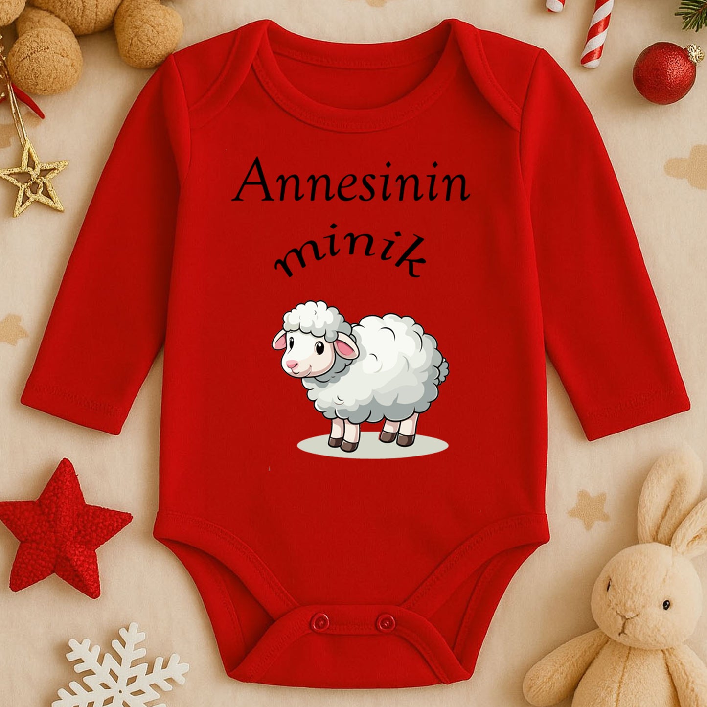 Halasının Minik Kuzusu Yazılı Bebek Zıbını – Sevimli Kuzu Tasarım | 1–36 Ay