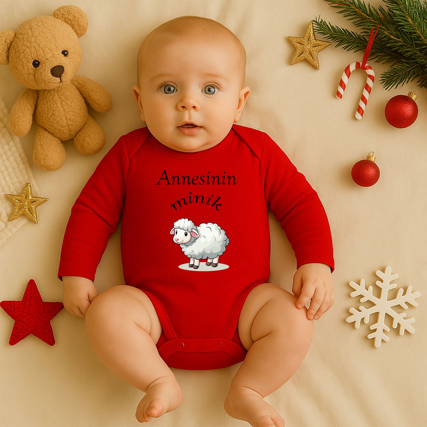 Halasının Minik Kuzusu Yazılı Bebek Zıbını – Sevimli Kuzu Tasarım | 1–36 Ay