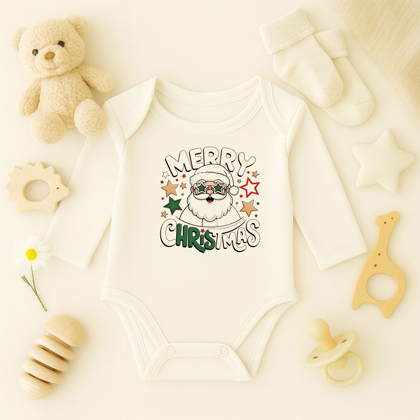 Merry Christmas Noel Baba Baskılı Bebek Zıbını – Yılbaşı Temalı Sevimli Tasarım | 1–36 Ay