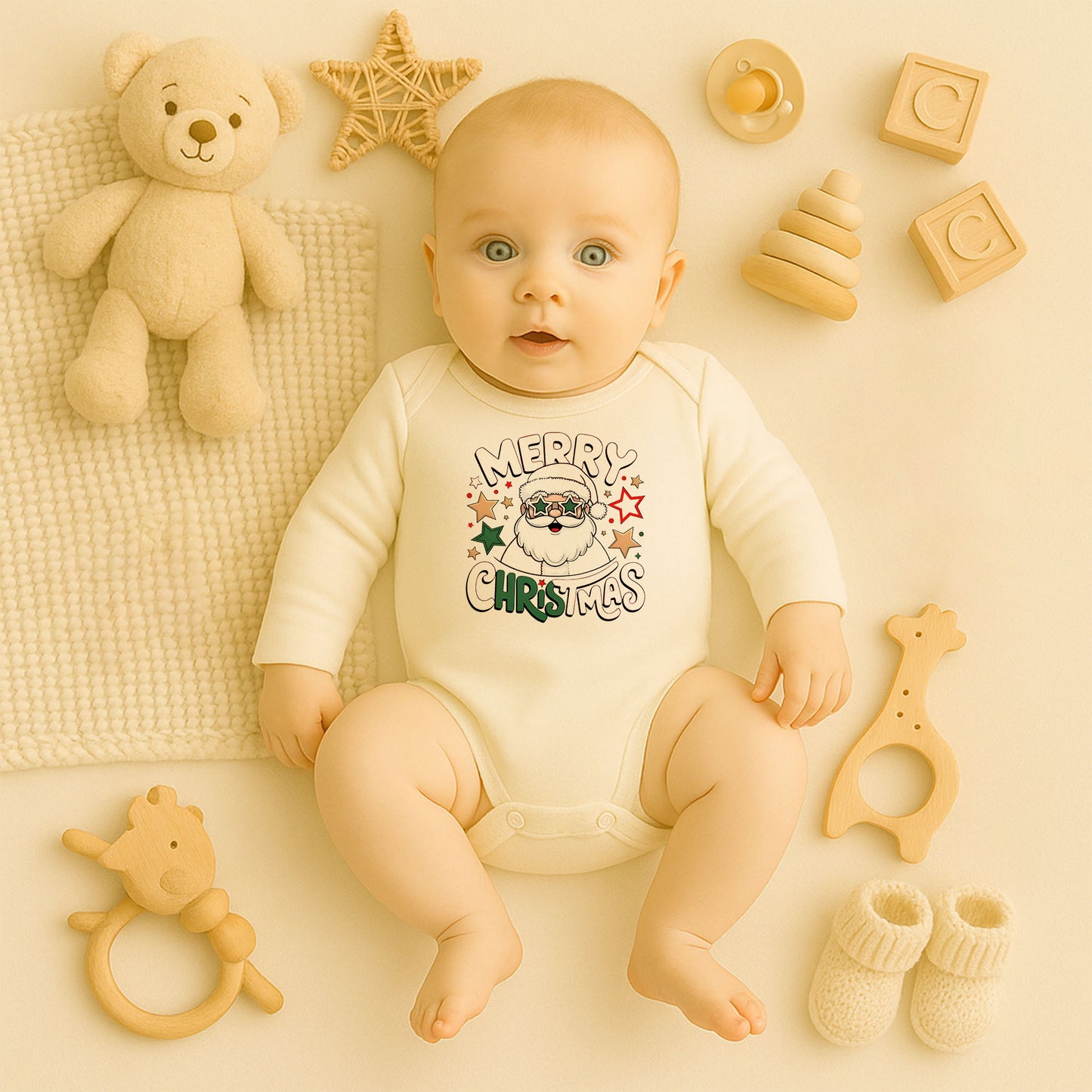 Merry Christmas Noel Baba Baskılı Bebek Zıbını – Yılbaşı Temalı Sevimli Tasarım | 1–36 Ay