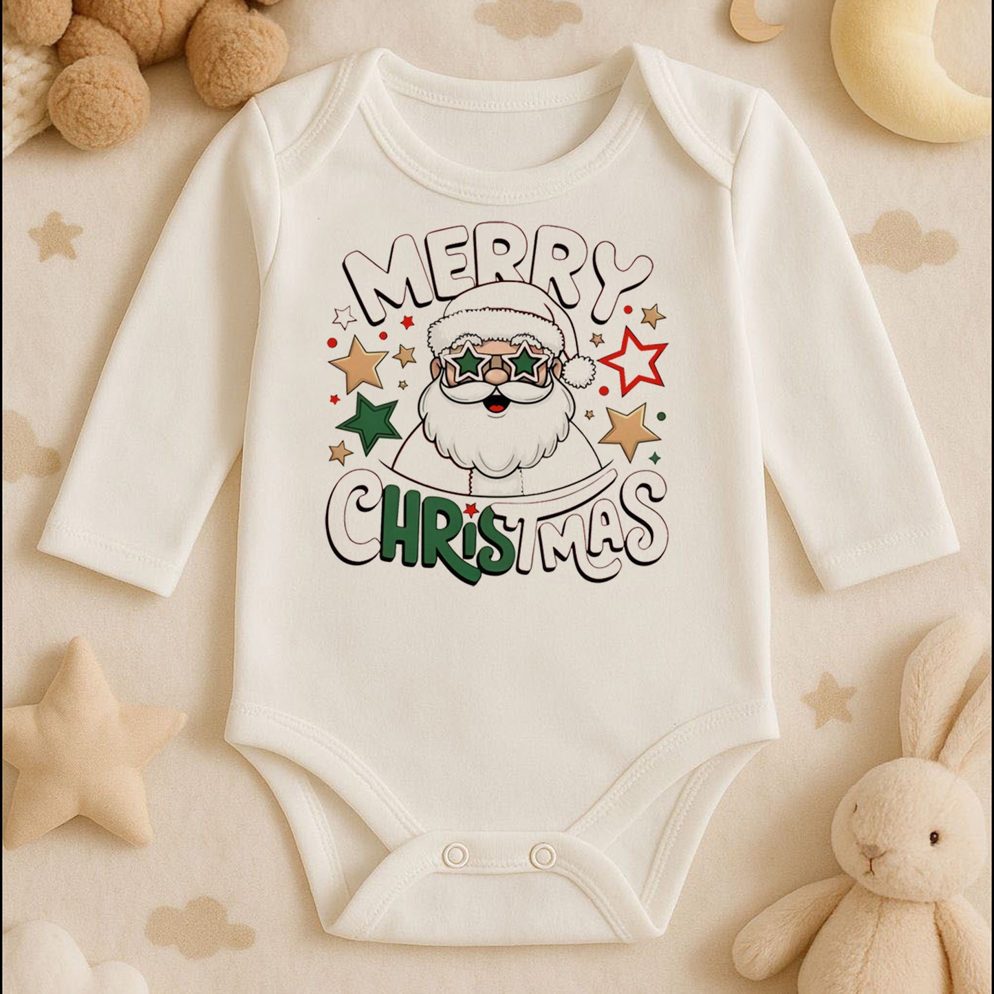 Merry Christmas Noel Baba Baskılı Bebek Zıbını – Yılbaşı Temalı Sevimli Tasarım | 1–36 Ay