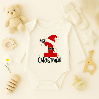 My 1st Christmas Baskılı Bebek Zıbını – İlk Yılbaşı Temalı Noel Tasarımı | 1–36 Ay