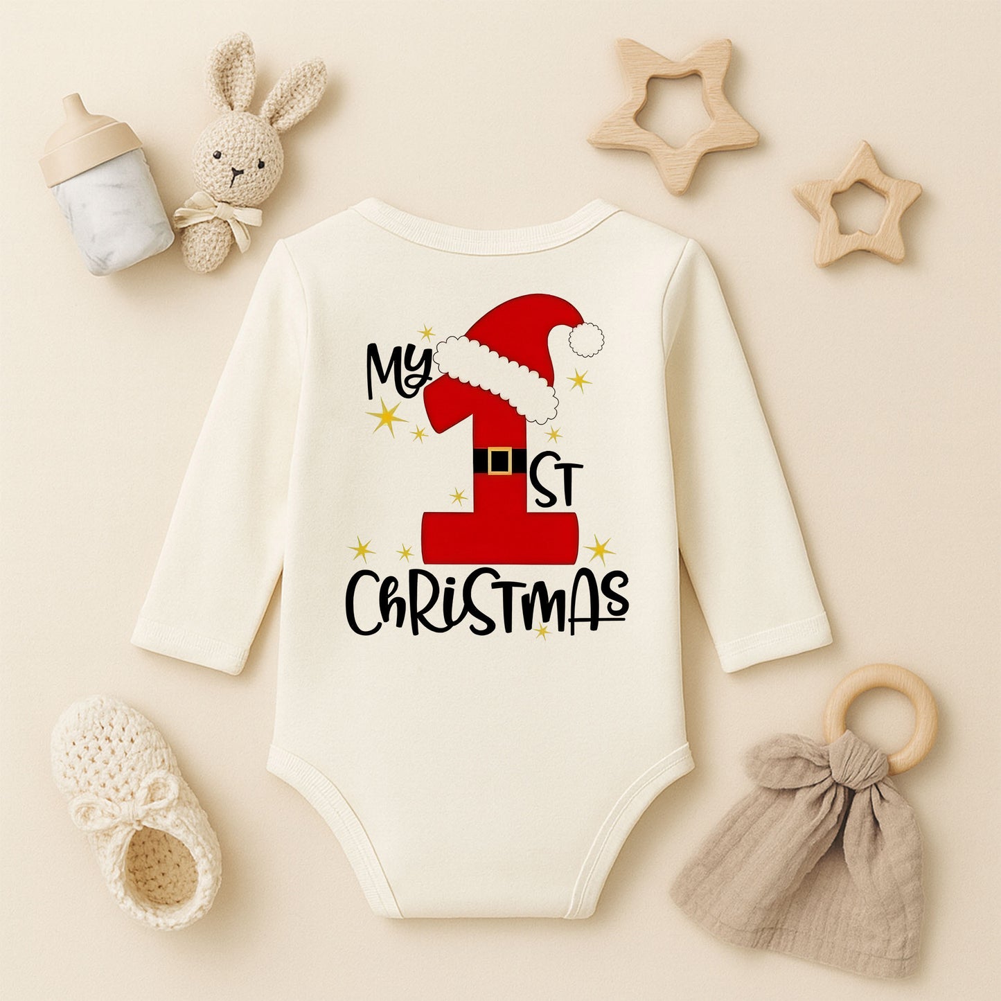 My 1st Christmas Baskılı Bebek Zıbını – İlk Yılbaşı Temalı Noel Tasarımı | 1–36 Ay