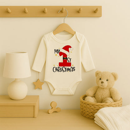 My 1st Christmas Baskılı Bebek Zıbını – İlk Yılbaşı Temalı Noel Tasarımı | 1–36 Ay